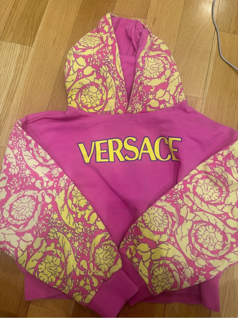 Versace Borocco Pink & Yellow Logo crop Hoodie